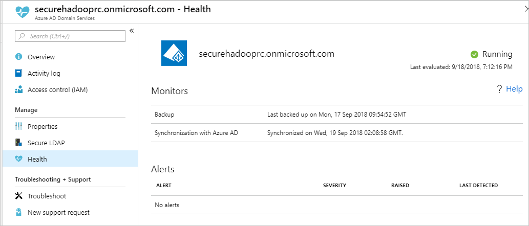 Estado de Microsoft Entra Domain Services.