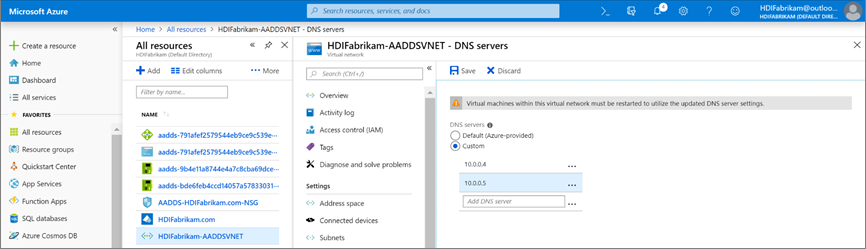 Almacenamiento de la configuración DNS personalizada para una red virtual.