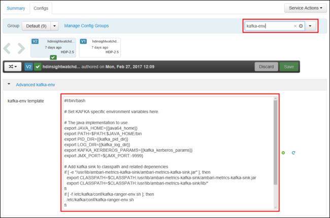 Configuración de Kafka, para kafka-env.