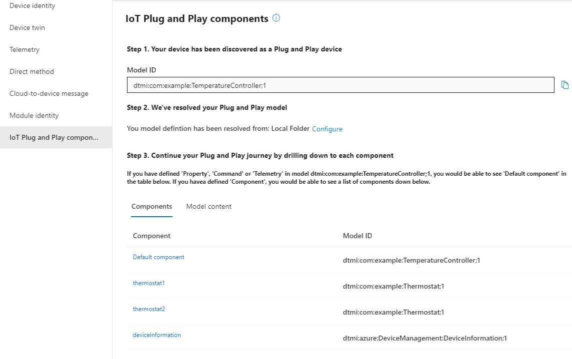 Dispositivo de varios componentes en Azure IoT Explorer