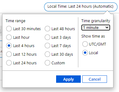 Captura de pantalla que muestra la configuración de tiempo de las métricas.