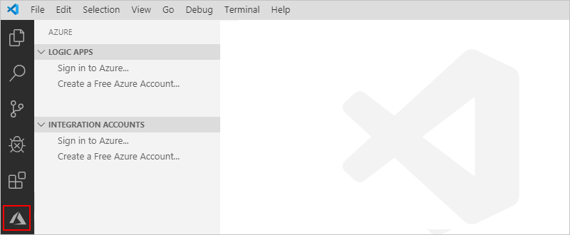 Seleccione el icono de Azure en la barra de herramientas de Visual Studio Code