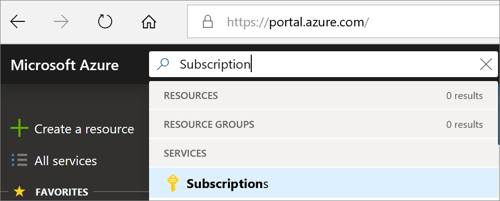 Cuadro para buscar la suscripción a Azure.