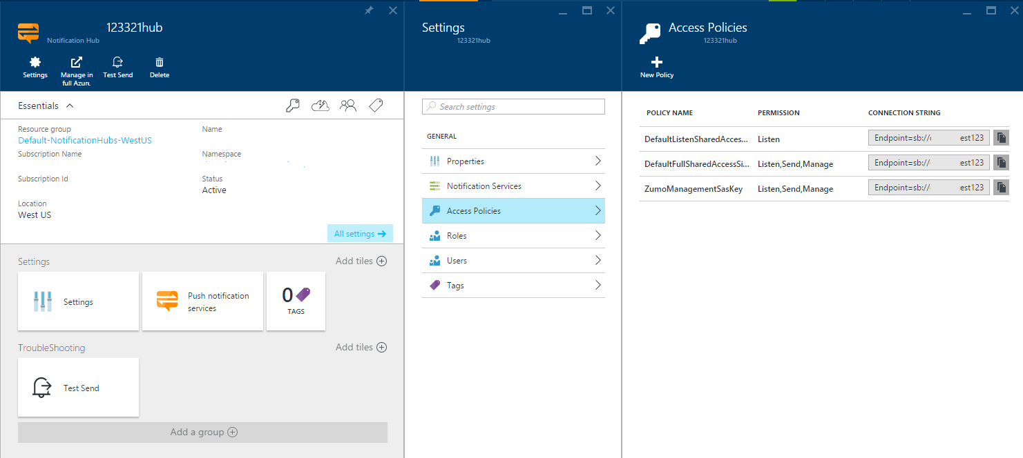 Azure Portal: Notification Hubs