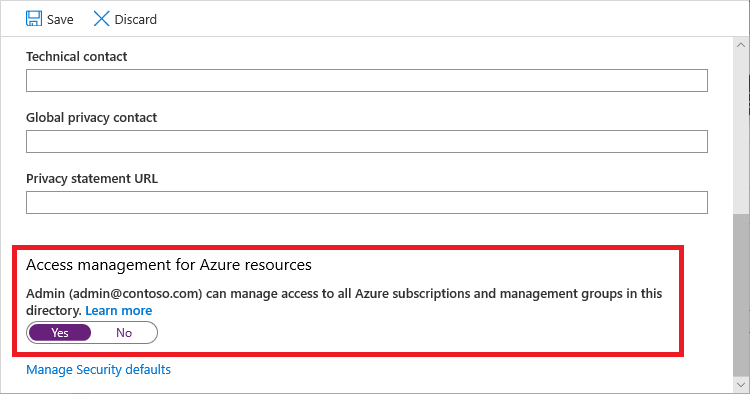 Captura de pantalla de administración de acceso a recursos de Azure