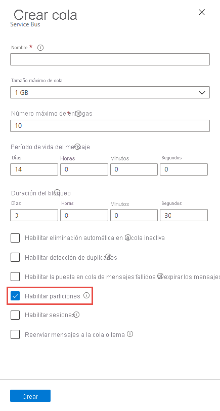 Enable partitioning at the time of the queue creation