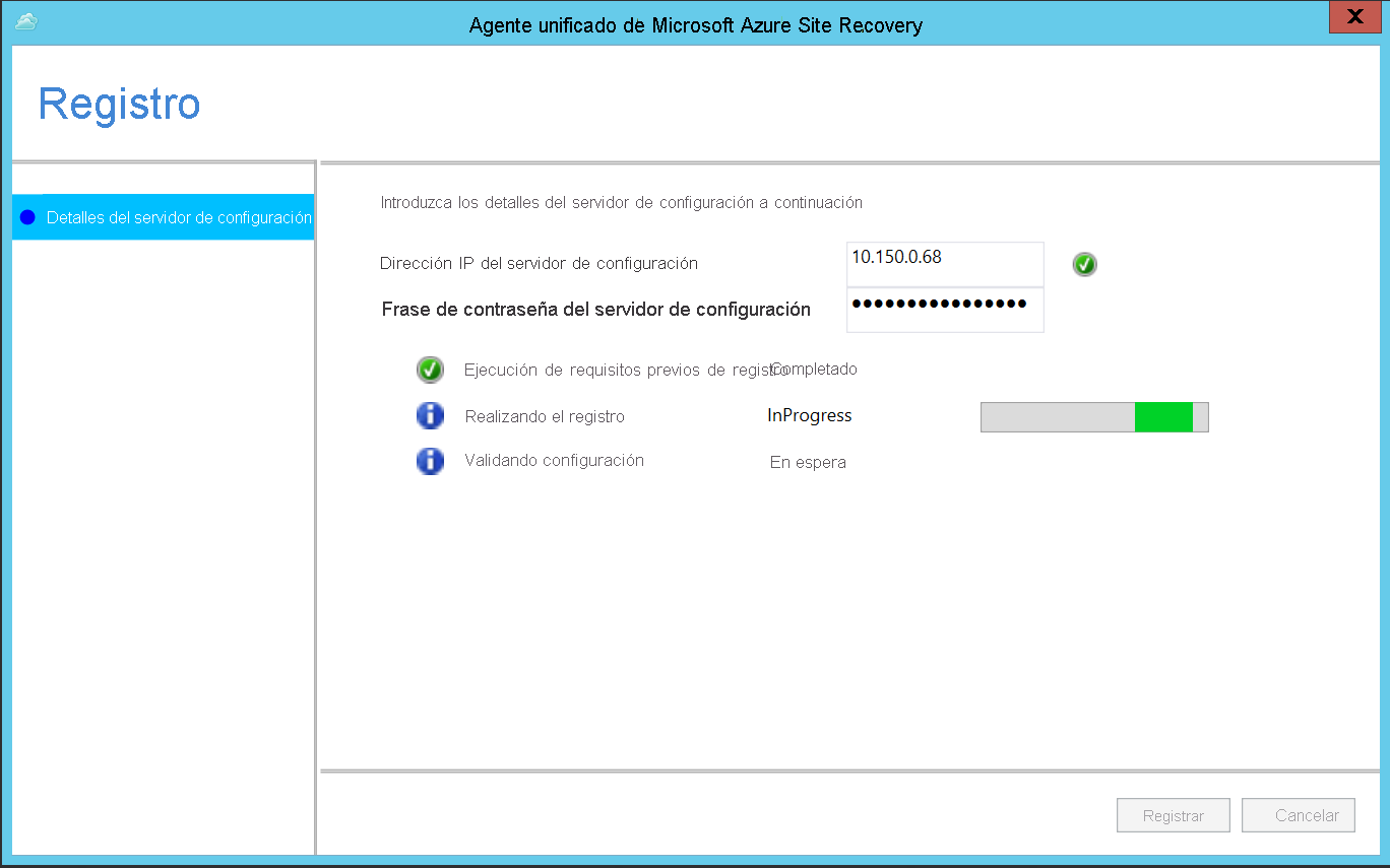 Captura de pantalla que muestra dónde escribir la dirección IP y la frase de contraseña para el servidor de configuración