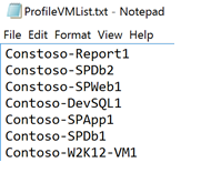 Lista de nombres de máquinas virtuales en Deployment Planner