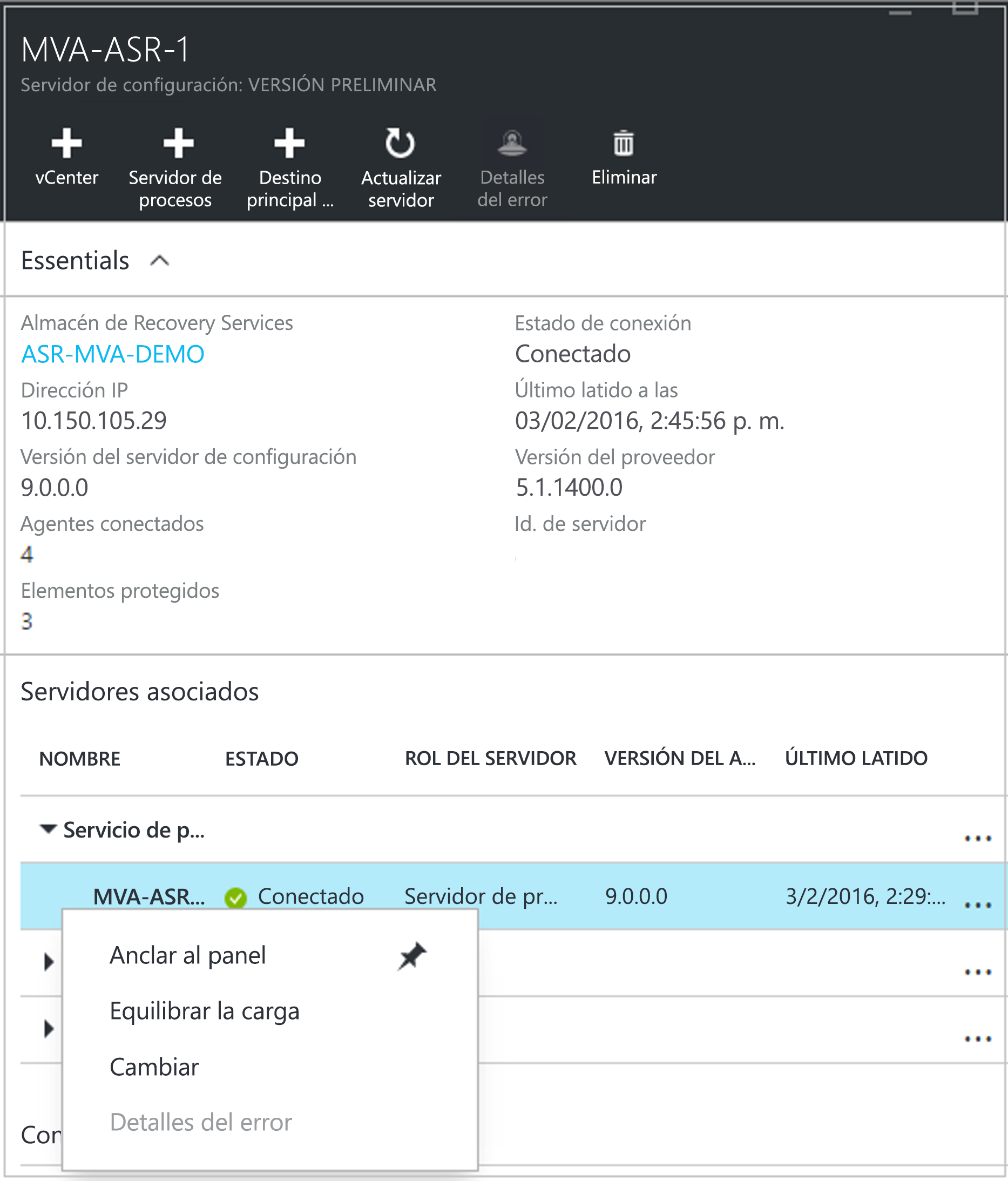 Captura de pantalla del cuadro de diálogo Servidor de configuración