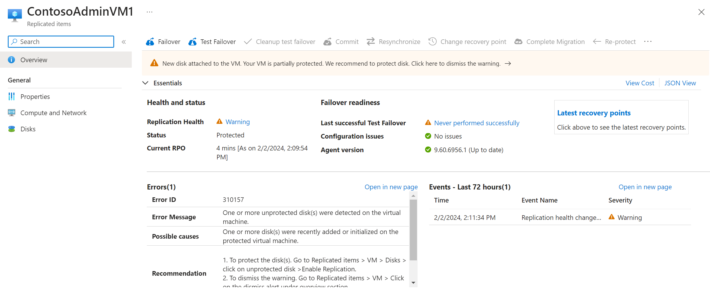 Screenshot of Enable replication for an added disk.