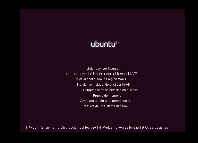 Selección de instalación de servidor Ubuntu