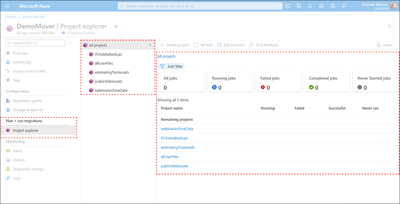 Imagen de la pestaña Información general del Explorador de proyectos en Azure Portal que muestra.