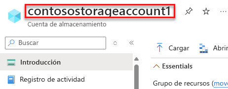 Una captura de pantalla que muestra cómo encontrar el nombre de la cuenta de almacenamiento.