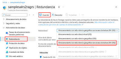 Captura de pantalla que muestra cómo cambiar la opción de replicación en el portal.