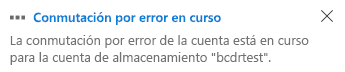 Captura de pantalla que muestra el mensaje de conmutación por error en curso.