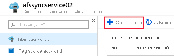 Captura de pantalla en la que se muestra cómo crear un nuevo grupo de sincronización en Azure Portal.