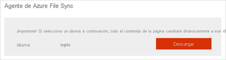 Captura de pantalla que muestra cómo descargar el agente de Azure File Sync.