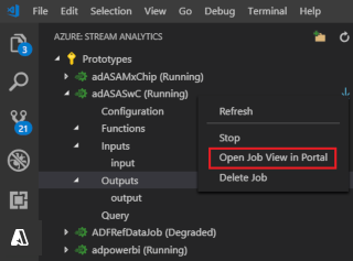 Captura de pantalla de la vista abrir trabajo en el portal de la extensión de VSCode.