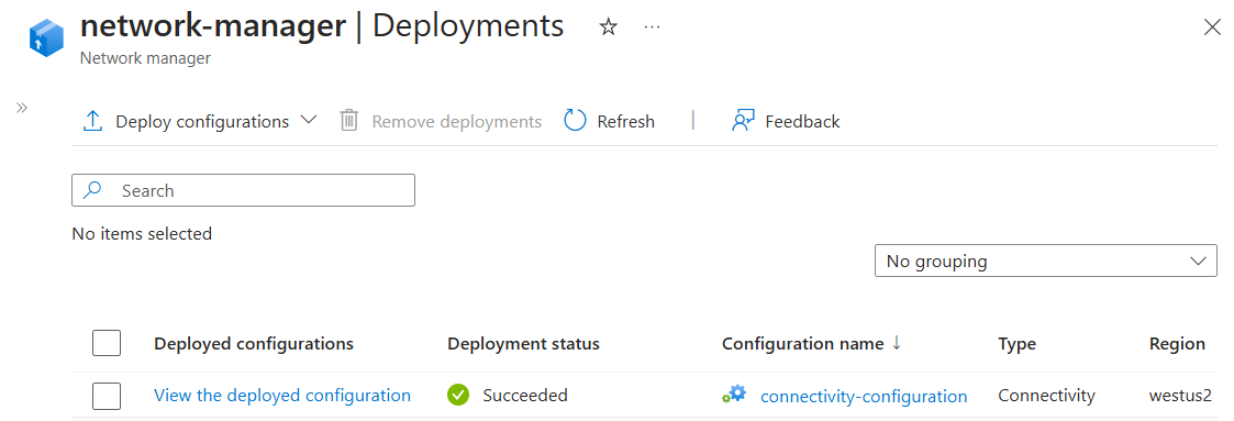 Captura de pantalla del estado de implementación de configuración en curso.