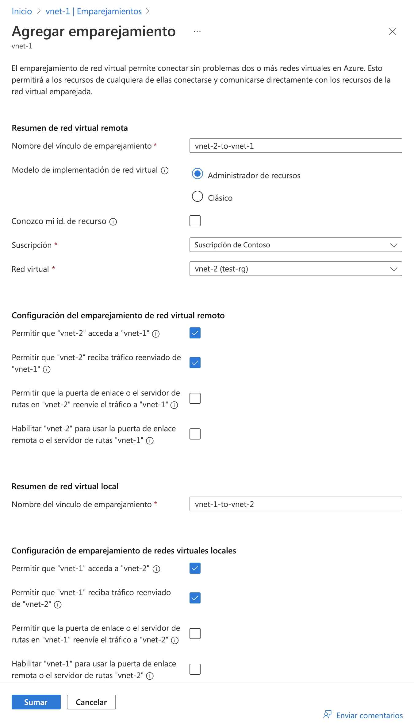 Captura de pantalla de la página de configuración de emparejamiento.