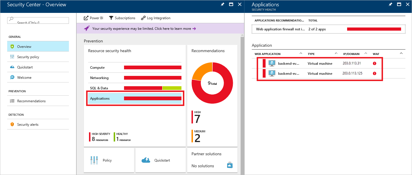 Ventana de información general sobre Defender for Cloud