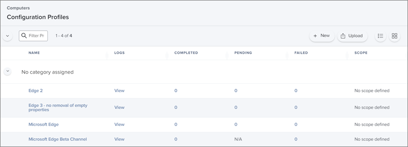 Lista de perfiles de configuración