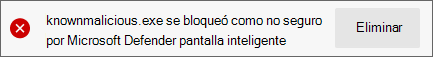 SmartScreen de Microsoft Defender bloquea la notificación del archivo con reputación maliciosa