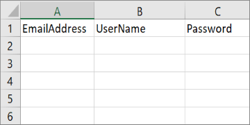 Encabezados de celda en el archivo de migración de Excel.