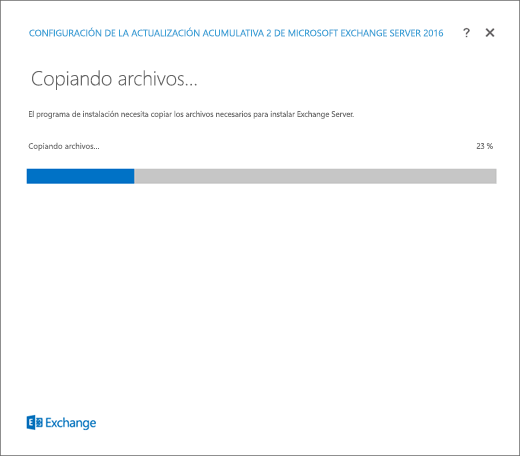 Instalación de Exchange: página de copia de archivos.