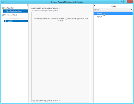 Seleccione Publicar en el panel Tareas de la consola de administración de acceso remoto.