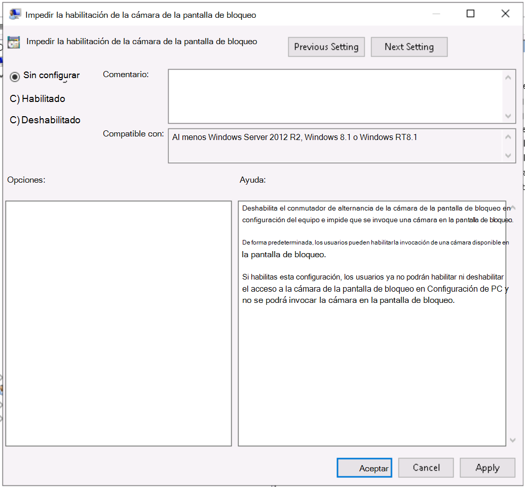 Captura de pantalla que muestra cómo ver las opciones de configuración de equipo local en la directiva de grupo.