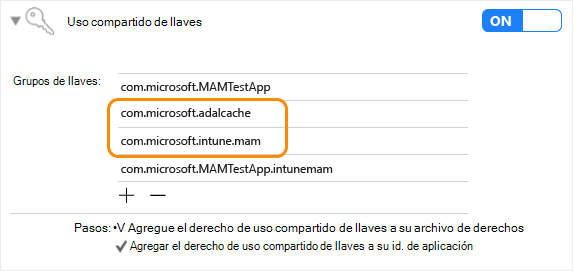 Intune App SDK para iOS: uso compartido de cadenas de claves