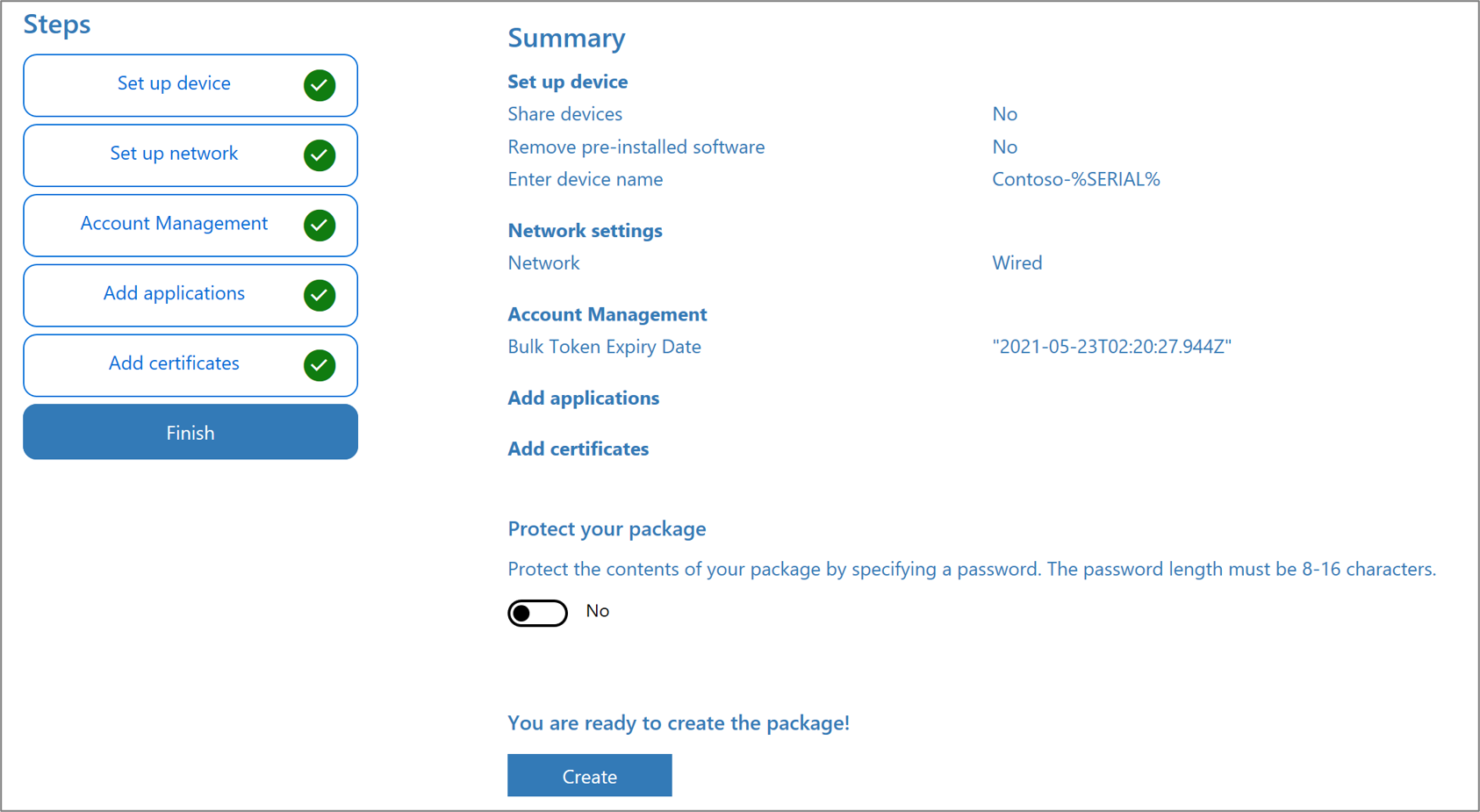 Captura de pantalla de la protección de paquetes en la aplicación de Designer configuración de Windows