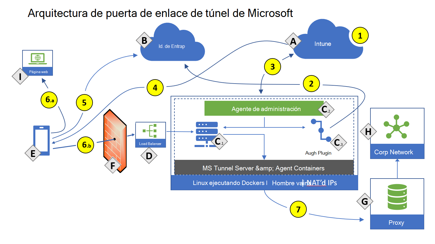 Dibujo de la arquitectura de la puerta de enlace de Microsoft Tunnel