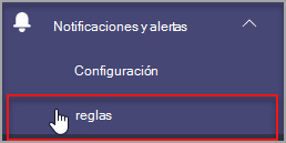 Sección Reglas del Centro de administración.