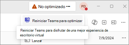 Captura de pantalla de la aplicación teams que muestra que no está optimizada.