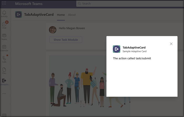 Captura de pantalla de Microsoft Teams en la que se muestra la solicitud adaptiveCard desencadenada.