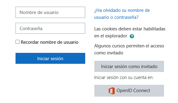 Captura de pantalla que muestra el inicio de sesión en open-id connect.