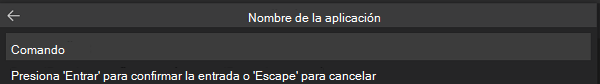 Captura de pantalla que muestra para escribir el nombre de la aplicación.