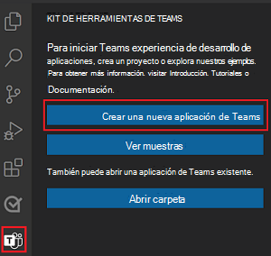 Ubicación del vínculo Crear nuevo proyecto en la barra lateral del Kit de herramientas de Teams.