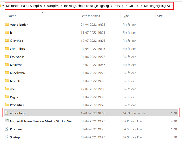 Captura de pantalla que muestra la ubicación del archivo de configuración de la aplicación.