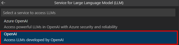 Captura de pantalla que muestra LLM en Visual Studio Code.