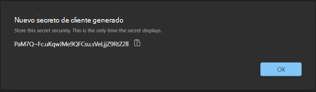 Captura de pantalla de la imagen que muestra el secreto de cliente generado.