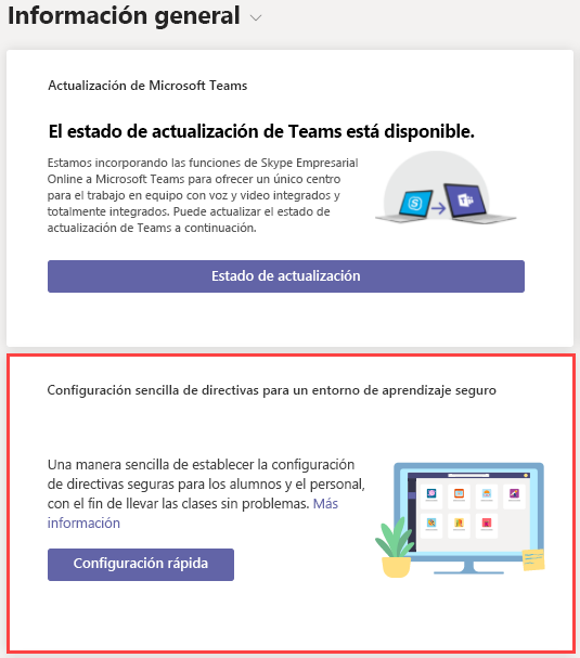 Captura de pantalla del Asistente para directivas de Teams para Educación.