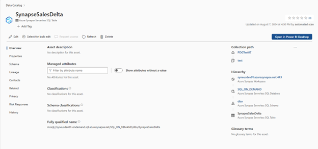 Captura de pantalla de la configuración del examen del mapa de datos para sin servidor.