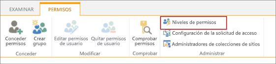 Elija página Niveles de permisos.
