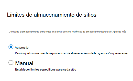 Administrar los límites de almacenamiento de sitios