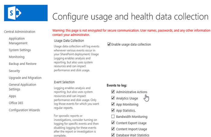 Registro de acciones administrativas en Administración central de SharePoint 2016