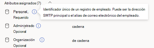 Captura de pantalla que muestra cómo mantener el puntero sobre un atributo.