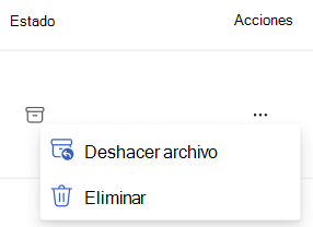 Captura de pantalla que muestra el menú contextual Acciones para Deshacer archivo y Eliminar